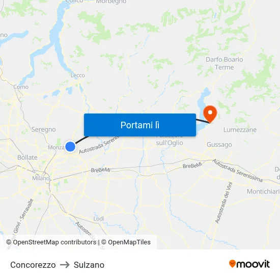 Concorezzo to Sulzano map