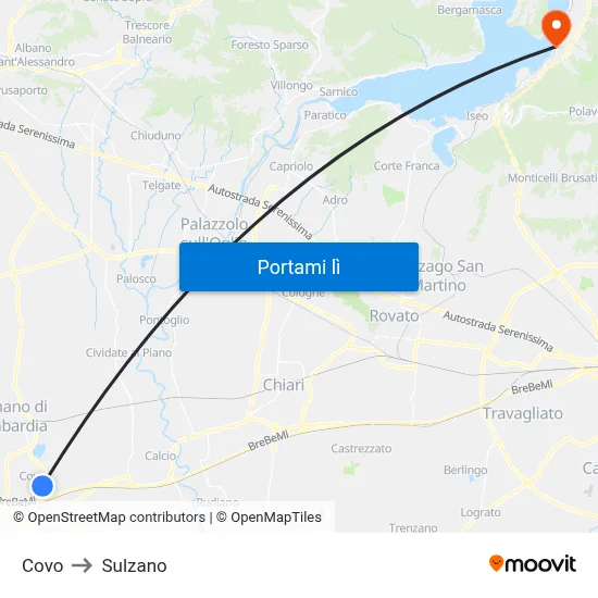 Covo to Sulzano map