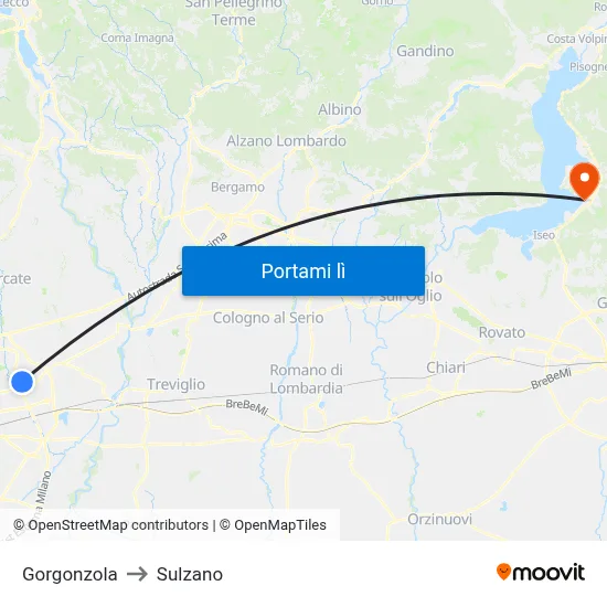 Gorgonzola to Sulzano map