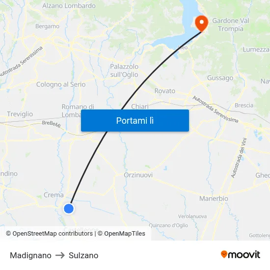 Madignano to Sulzano map