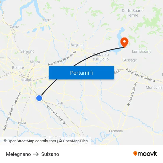 Melegnano to Sulzano map
