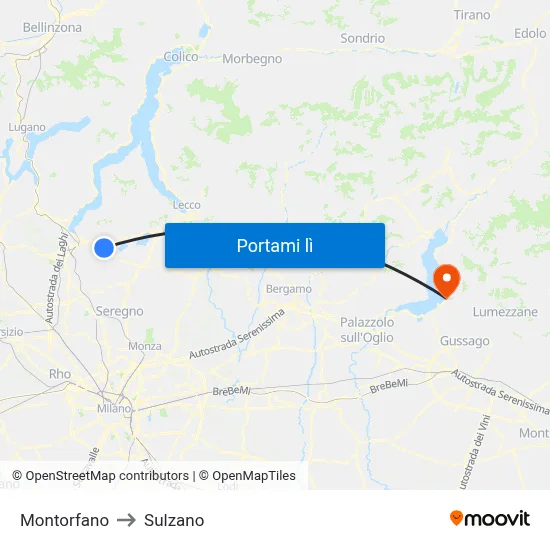 Montorfano to Sulzano map