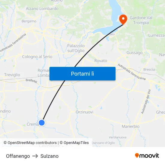 Offanengo to Sulzano map