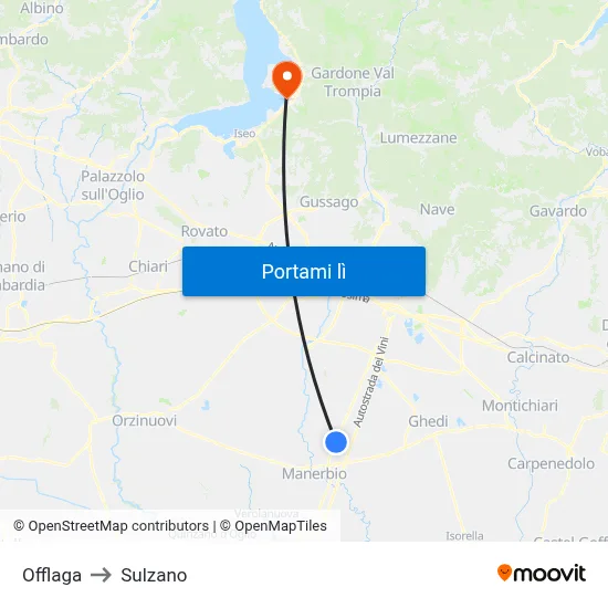 Offlaga to Sulzano map