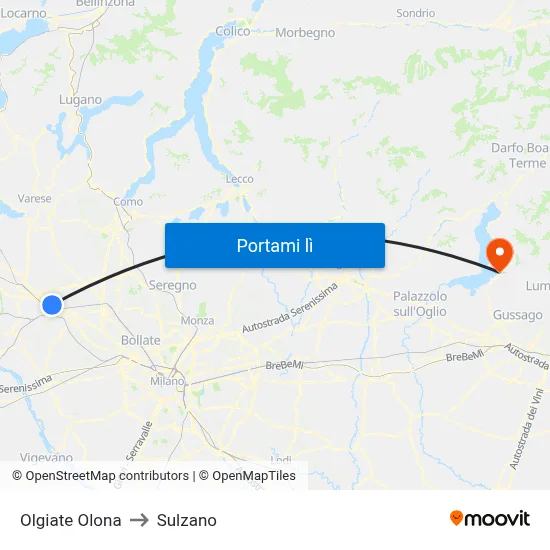 Olgiate Olona to Sulzano map