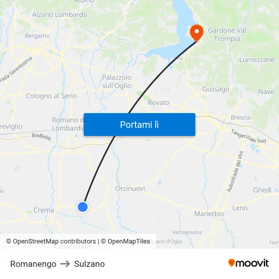 Romanengo to Sulzano map