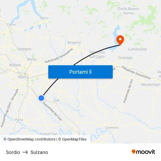 Sordio to Sulzano map