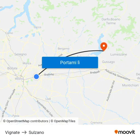 Vignate to Sulzano map