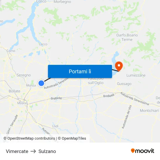 Vimercate to Sulzano map
