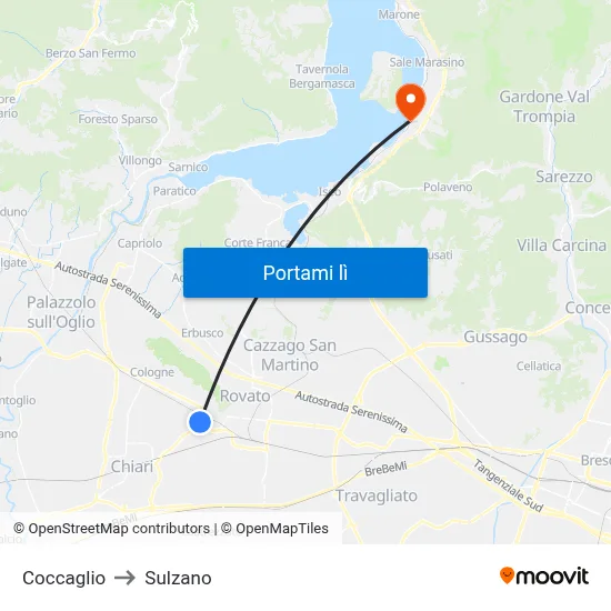 Coccaglio to Sulzano map
