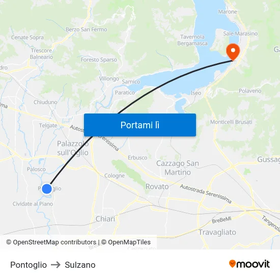 Pontoglio to Sulzano map