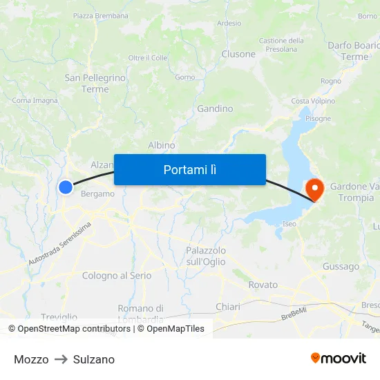 Mozzo to Sulzano map