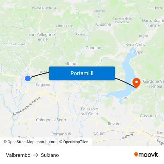 Valbrembo to Sulzano map