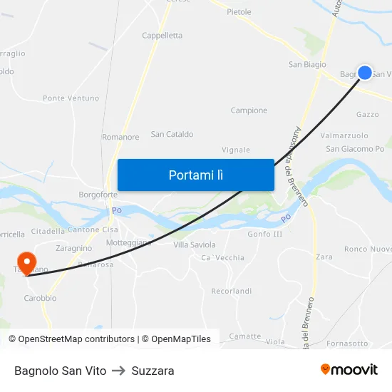 Bagnolo San Vito to Suzzara map