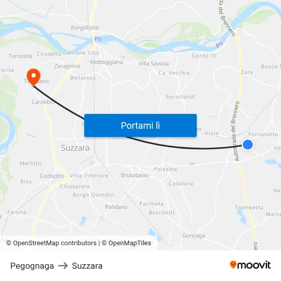 Pegognaga to Suzzara map