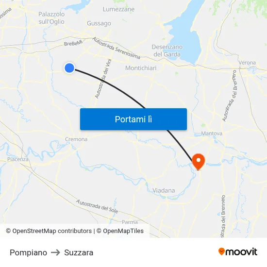 Pompiano to Suzzara map