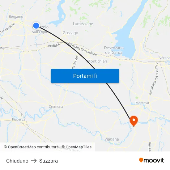 Chiuduno to Suzzara map