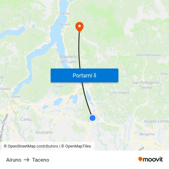 Airuno to Taceno map