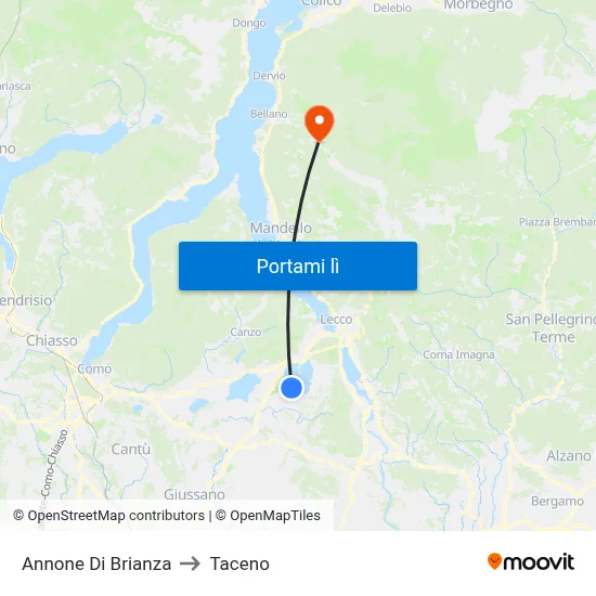 Annone Di Brianza to Taceno map