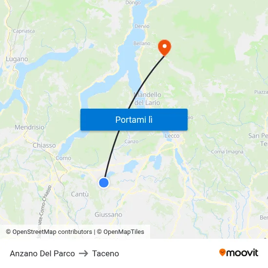 Anzano Del Parco to Taceno map