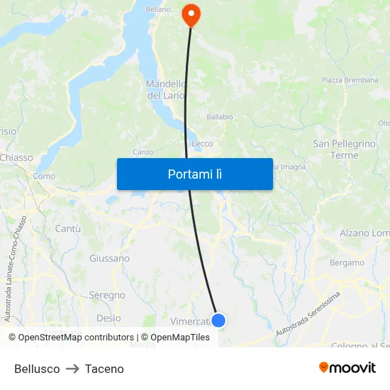 Bellusco to Taceno map