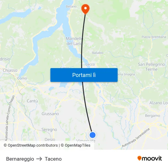 Bernareggio to Taceno map