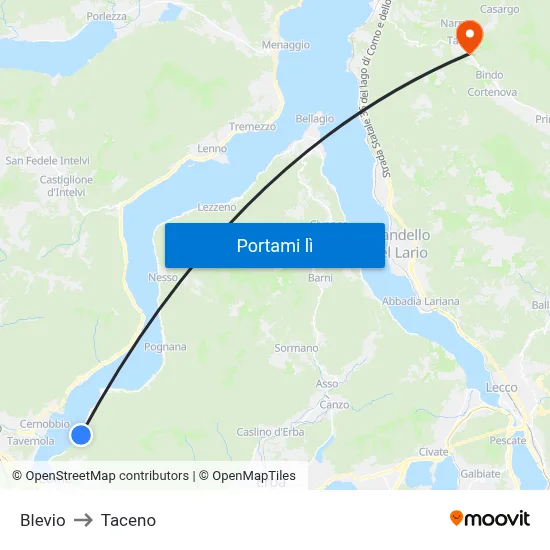 Blevio to Taceno map
