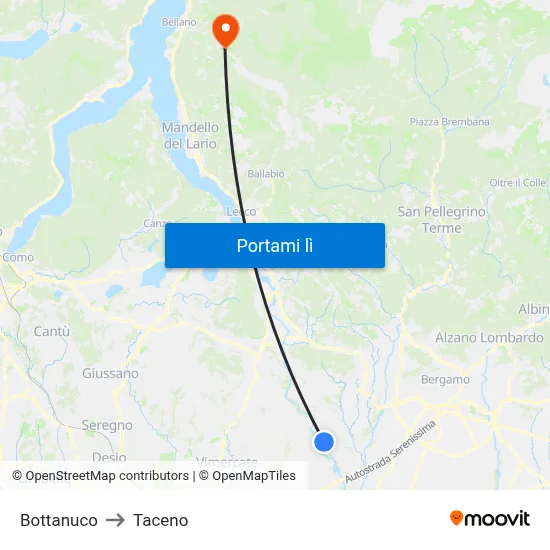 Bottanuco to Taceno map