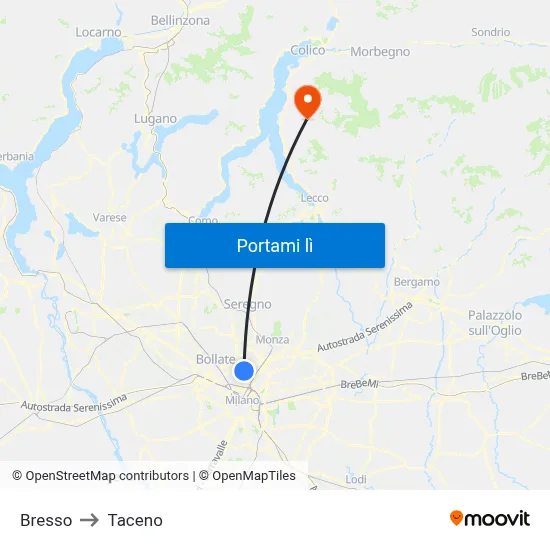 Bresso to Taceno map