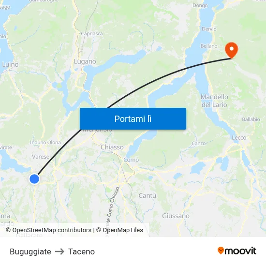 Buguggiate to Taceno map