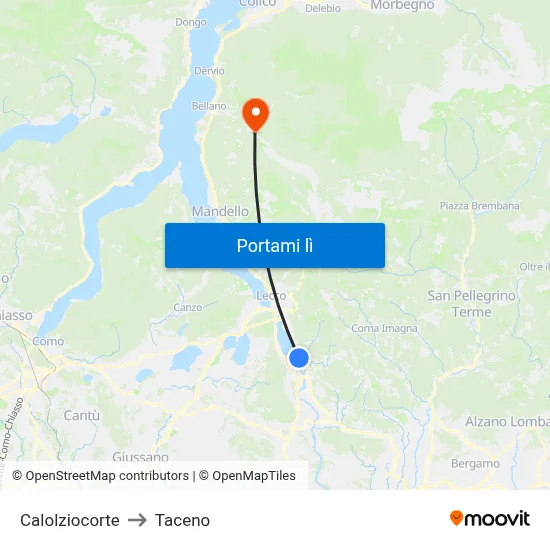 Calolziocorte to Taceno map