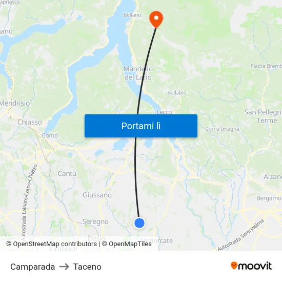Camparada to Taceno map