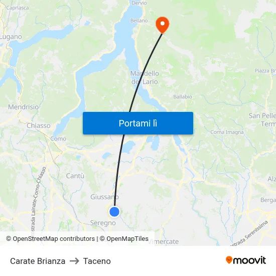 Carate Brianza to Taceno map