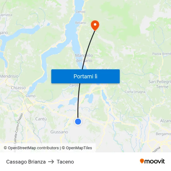 Cassago Brianza to Taceno map