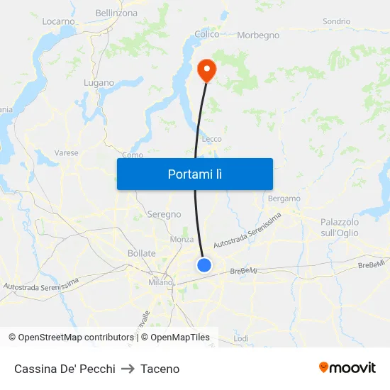 Cassina De' Pecchi to Taceno map