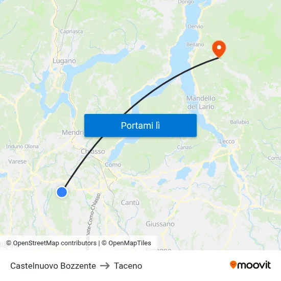 Castelnuovo Bozzente to Taceno map
