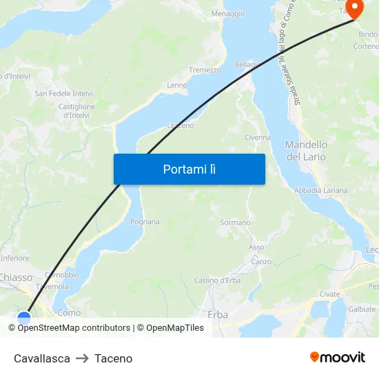 Cavallasca to Taceno map