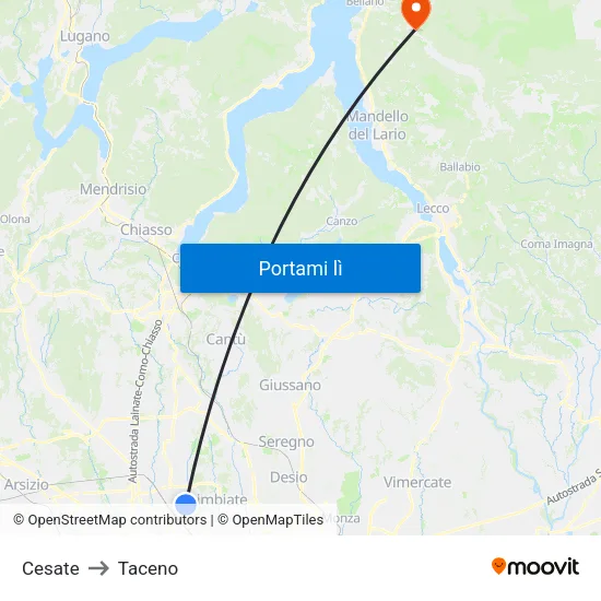 Cesate to Taceno map