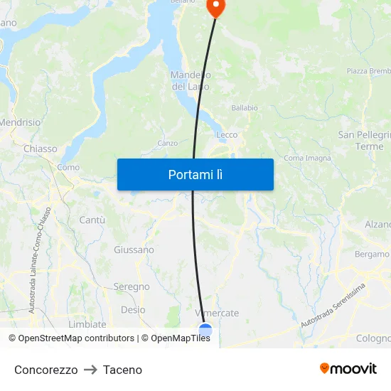 Concorezzo to Taceno map
