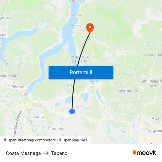 Costa Masnaga to Taceno map