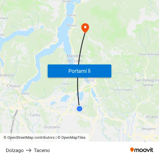 Dolzago to Taceno map