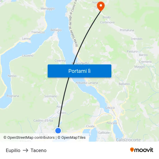 Eupilio to Taceno map