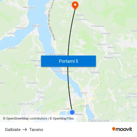 Galbiate to Taceno map