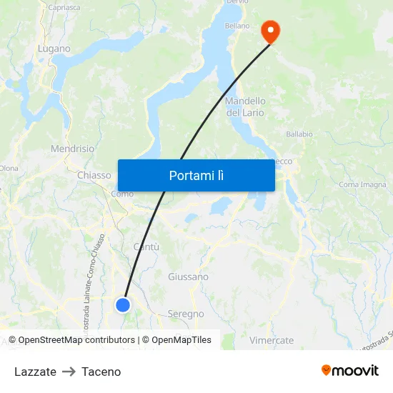 Lazzate to Taceno map