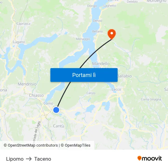 Lipomo to Taceno map