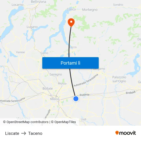 Liscate to Taceno map