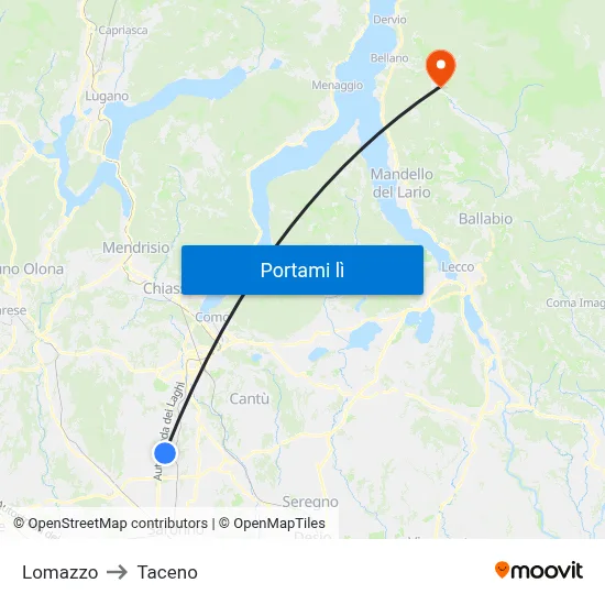 Lomazzo to Taceno map