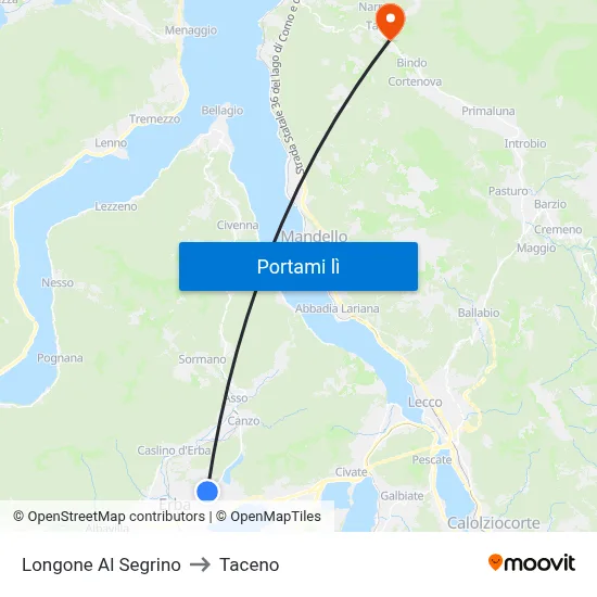 Longone Al Segrino to Taceno map