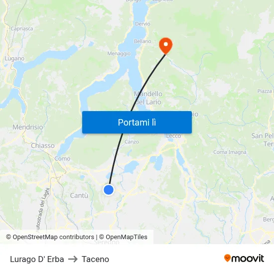 Lurago D' Erba to Taceno map