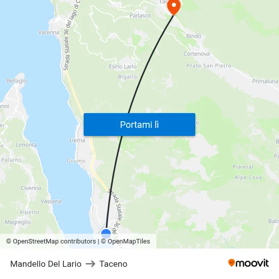 Mandello Del Lario to Taceno map